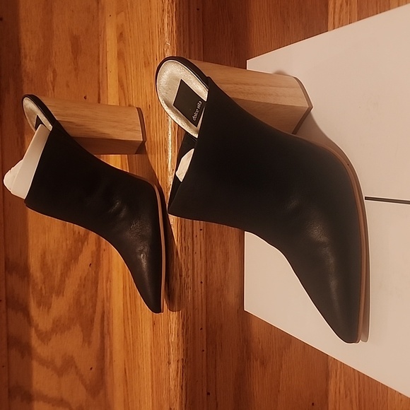 NIB Dolce Vida "Enyo" Black Leather Pointed Toe Mules Wood Heels 9.5M - Picture 9 of 13